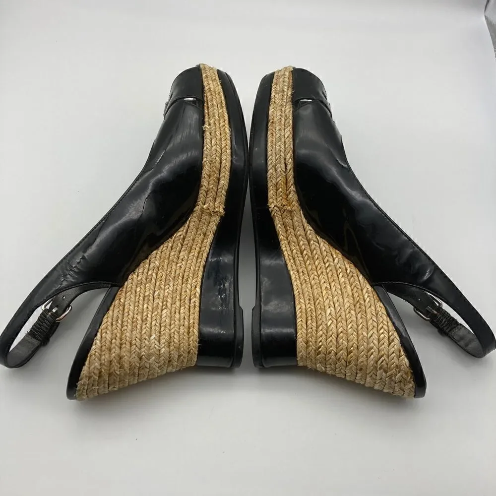 Stuart Weitzman Black Patent  Leather Wedge Platform Sandals Size 9,5
